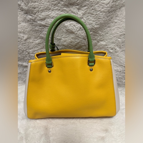 Vintage Coach Small Margot Carryall Yellow Leather Tote with Green Handles - Picture 5 of 16